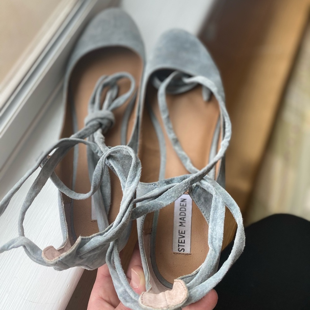 Steve Madden Bebett Baby Blue Suede Ankle Flat